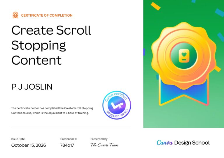 P J Joslin Create Scroll Stopping Content Certificate 1 768x543